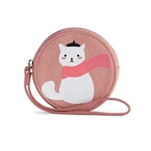 LC Lauren Conrad Cute Coral Cat Circular Coin Pouch Faux Leather Wristlet